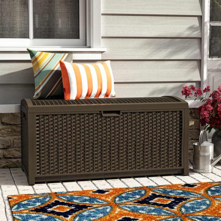 Mocha Brown Wicker-Style Resin 73 Gallon Lockable Deck Box