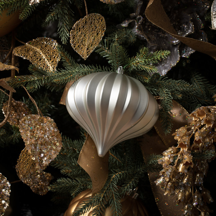 Pewter Shiny Shatterproof Plastic Onion Christmas Ornaments, Set of 3