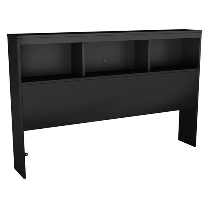 Full Black Wood Bookcase Headboard with Storage