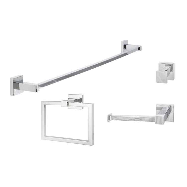 Polished Chrome Modern 4-Piece Bathroom Hardware Set