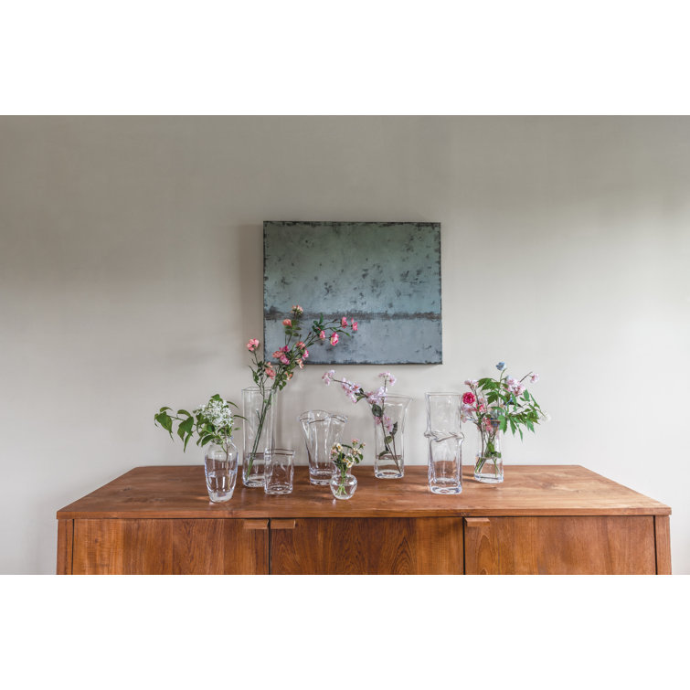 Large Clear Handblown Glass Square Vase