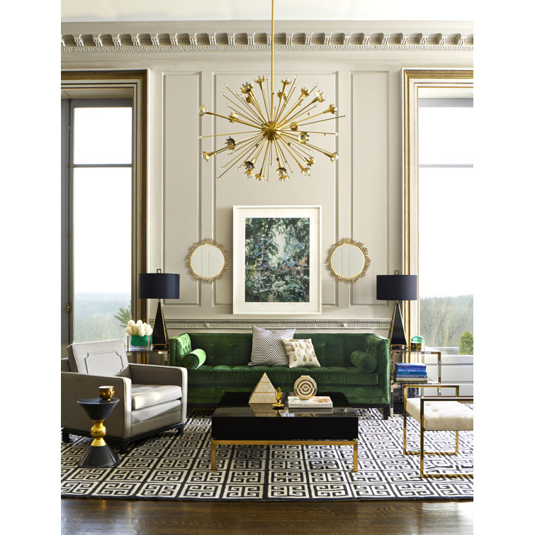 Venice Peacock Black Velvet Tufted Tuxedo Sofa with Maple Wood Legs