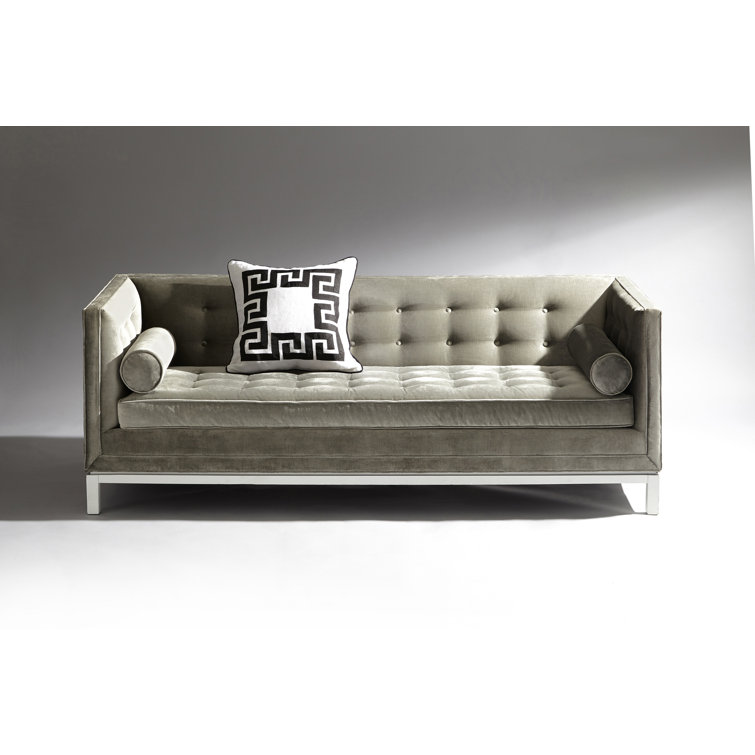 Charcoal Velvet Tufted Sofa with Removable Cushions, 85 in