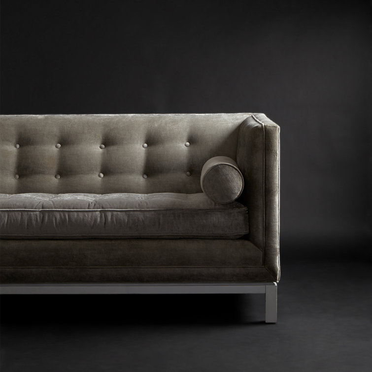 Charcoal Velvet Tufted Sofa with Removable Cushions, 85 in