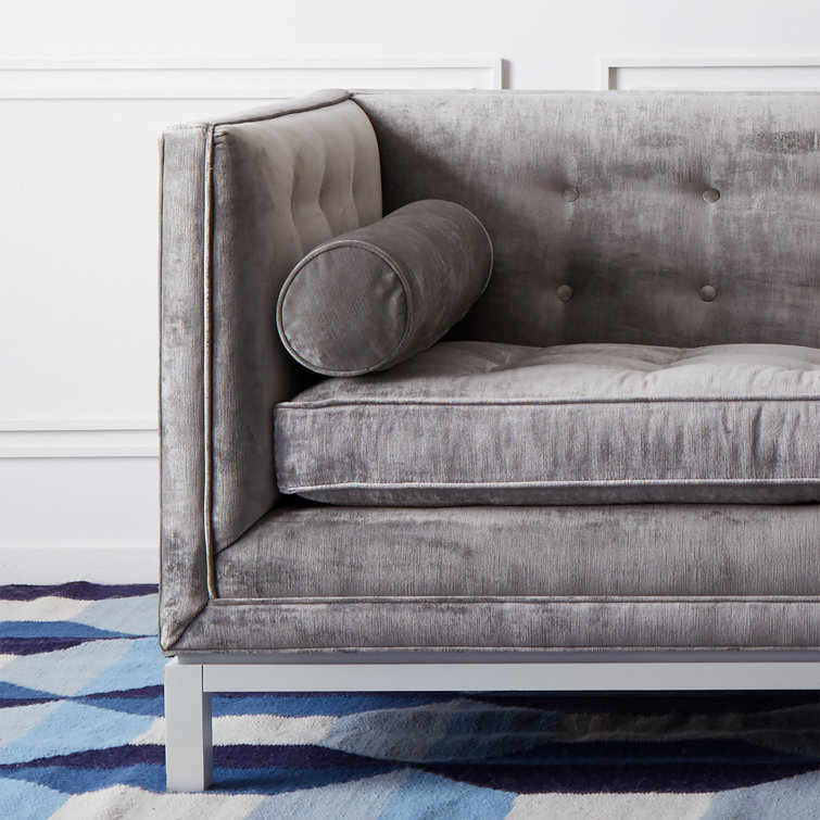 Charcoal Velvet Tufted Sofa with Removable Cushions, 85 in