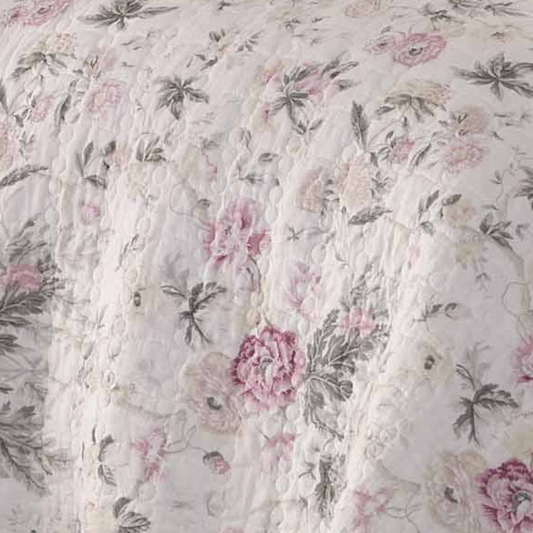 Vintage Cottage Pink & Gray Floral Cotton Quilt Set - Full/Queen