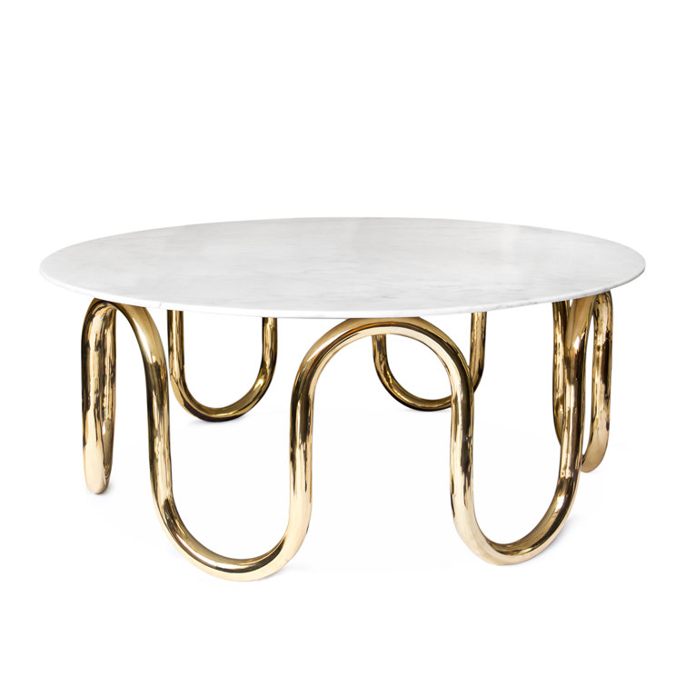 Round White Carrara Marble and Brass Cocktail Table