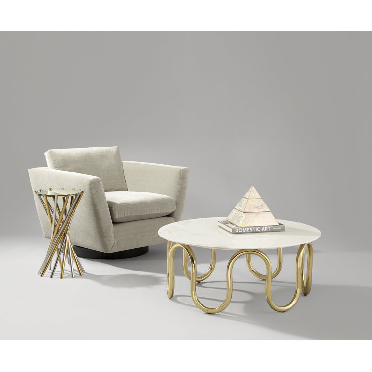 Round White Carrara Marble and Brass Cocktail Table
