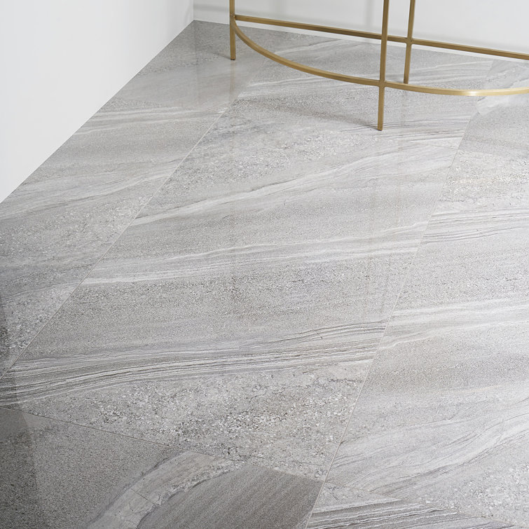 Gray 24x48 Polished Porcelain Marble Look Tile