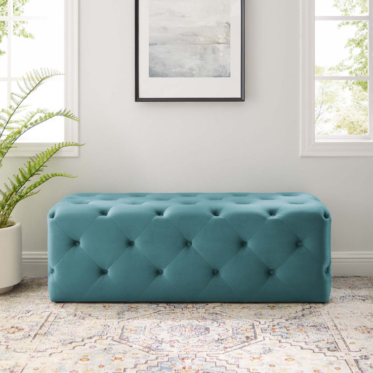 Amour Sea Blue 48" Tufted Velvet Entryway Bench