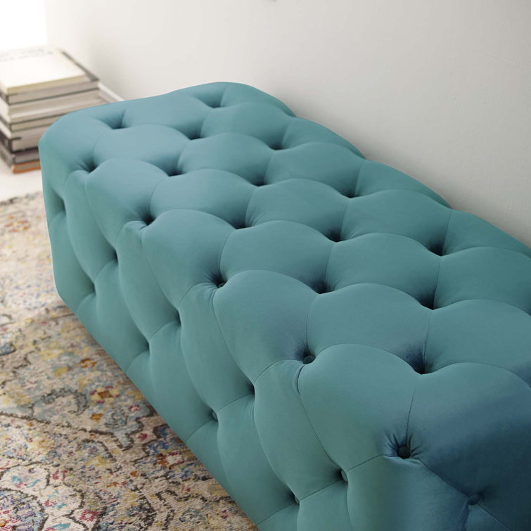 Amour Sea Blue 48" Tufted Velvet Entryway Bench