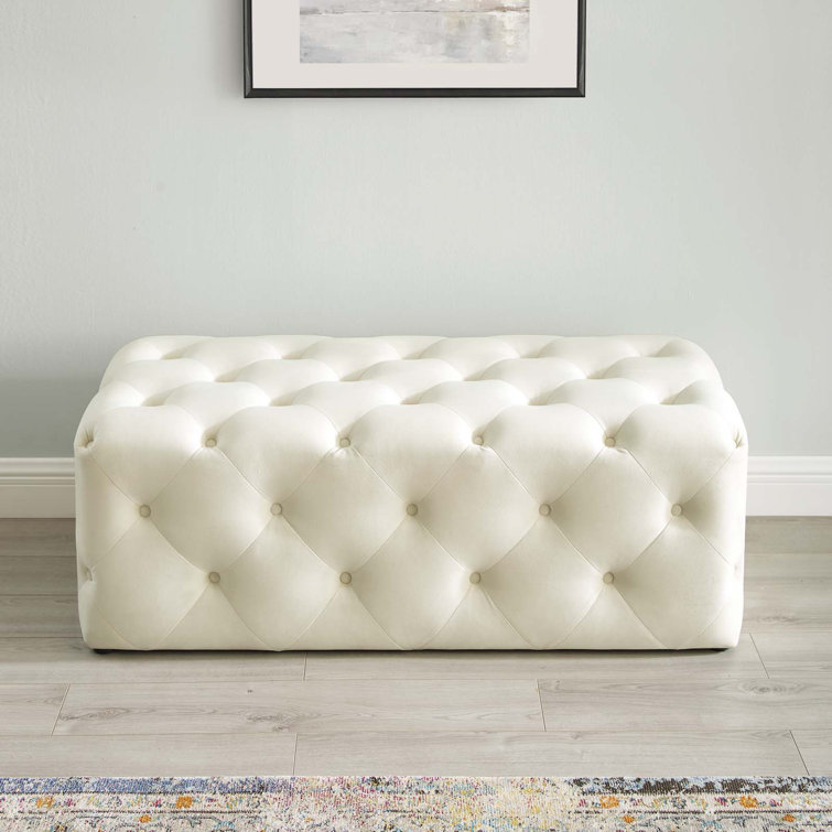 Amour Sea Blue 48" Tufted Velvet Entryway Bench