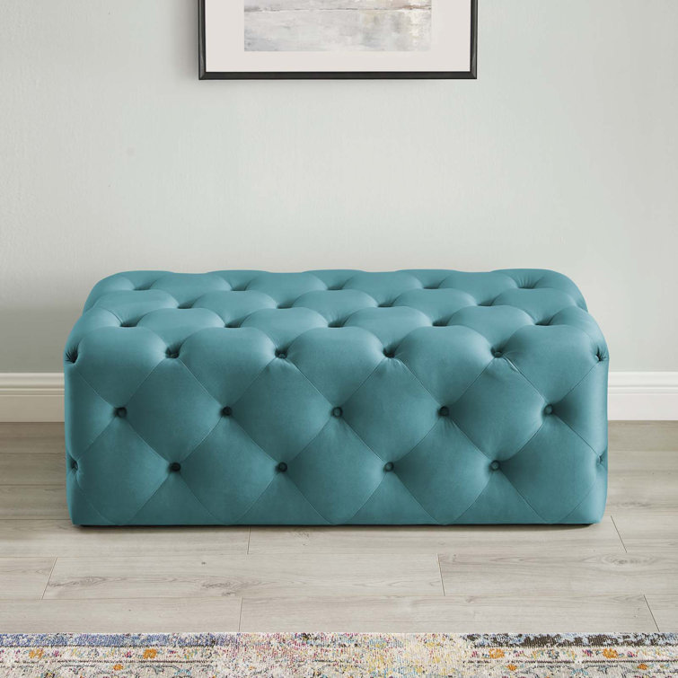 Amour Sea Blue 48" Tufted Velvet Entryway Bench