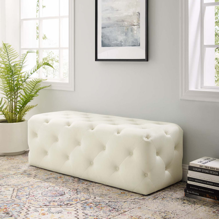 Sea Blue Velvet Tufted 60" Bench with Deep Button Detailing