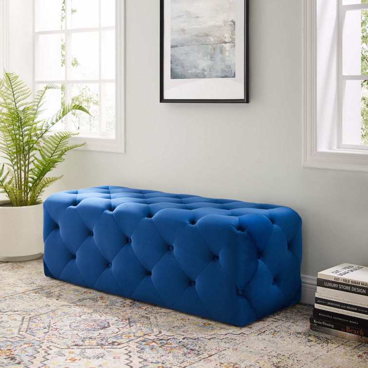 Navy 48-inch Luxe Velvet Tufted Entryway Bench with Dense Foam Padding