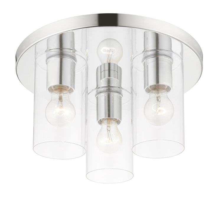 Polished Chrome 3-Light Glass Cylinder Flush Mount