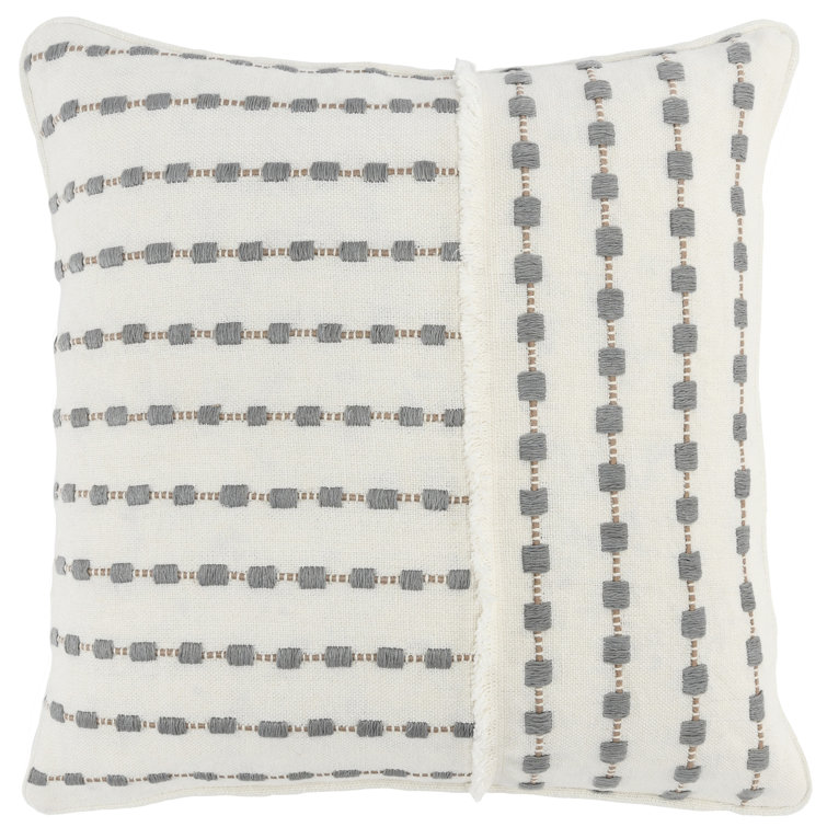 Kassia Gray Embroidered Linen Square Throw Pillow