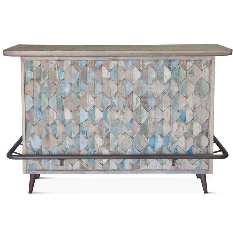 Teak and Iron Coastal Home Bar with Storage