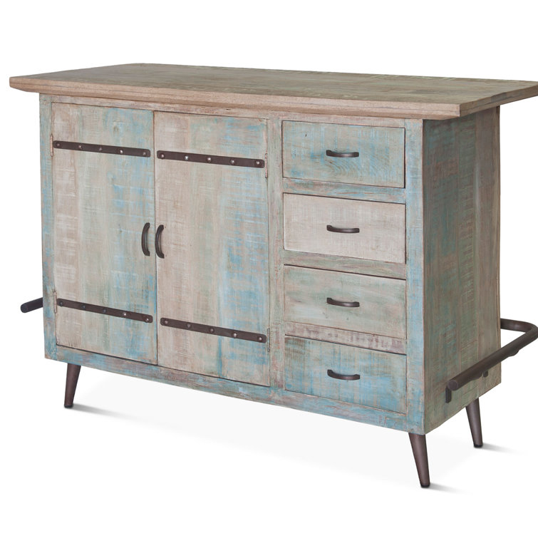 Teak and Iron Coastal Home Bar with Storage