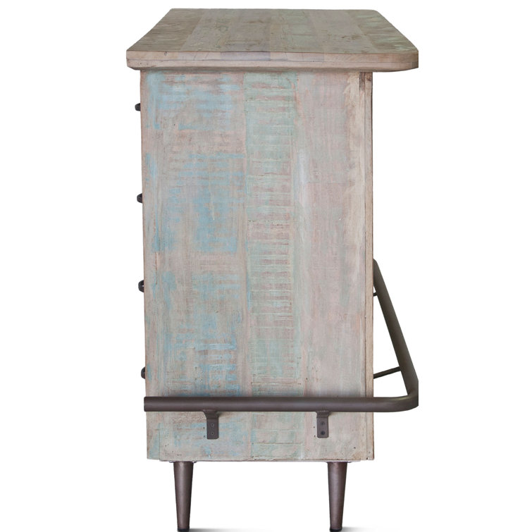 Teak and Iron Coastal Home Bar with Storage