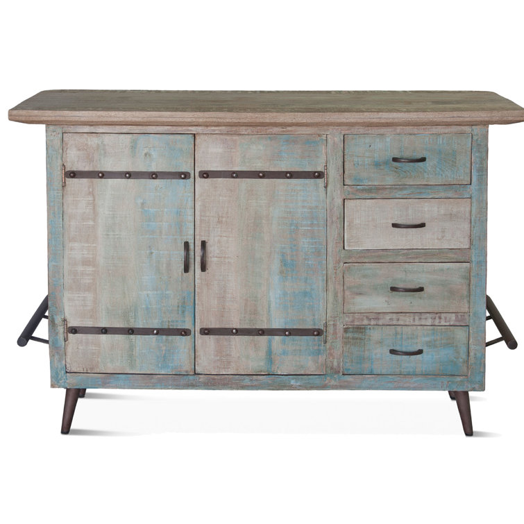 Teak and Iron Coastal Home Bar with Storage