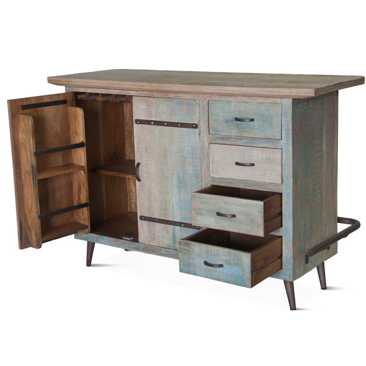 Teak and Iron Coastal Home Bar with Storage
