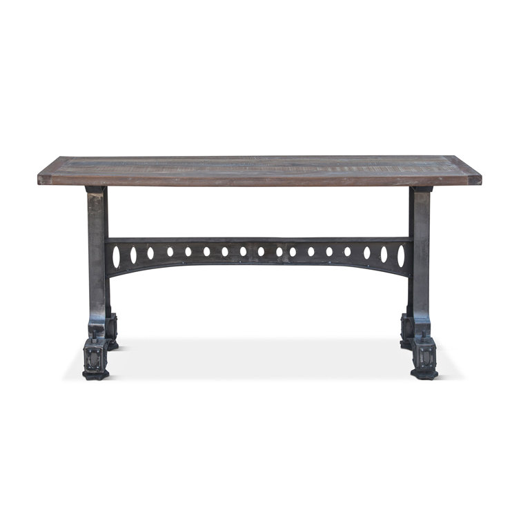 Sterling 66'' Brown Solid Teak Wood Console Table with Cast Iron Trestle Base