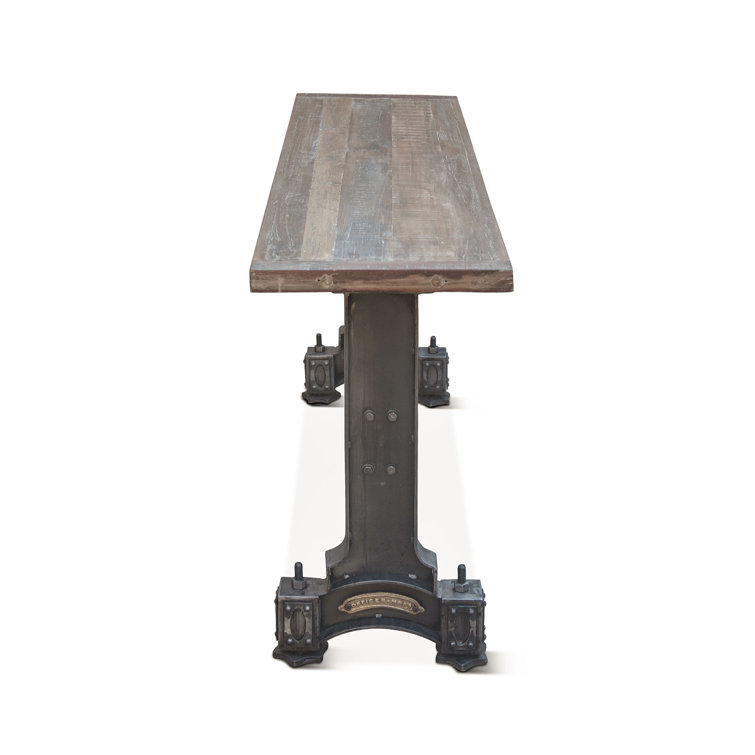 Sterling 66'' Brown Solid Teak Wood Console Table with Cast Iron Trestle Base