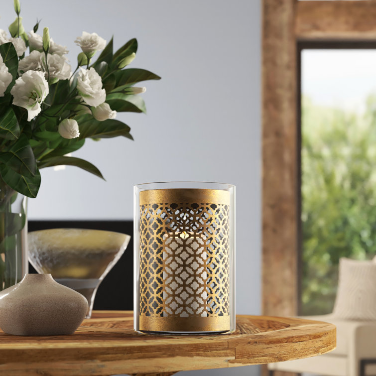 Gold and Glass Contemporary Hurricane Candleholder