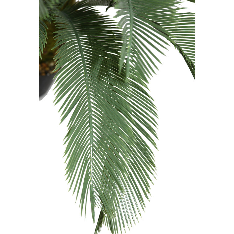 Tall Green Plastic Cycas Palm Tree in Black Planter