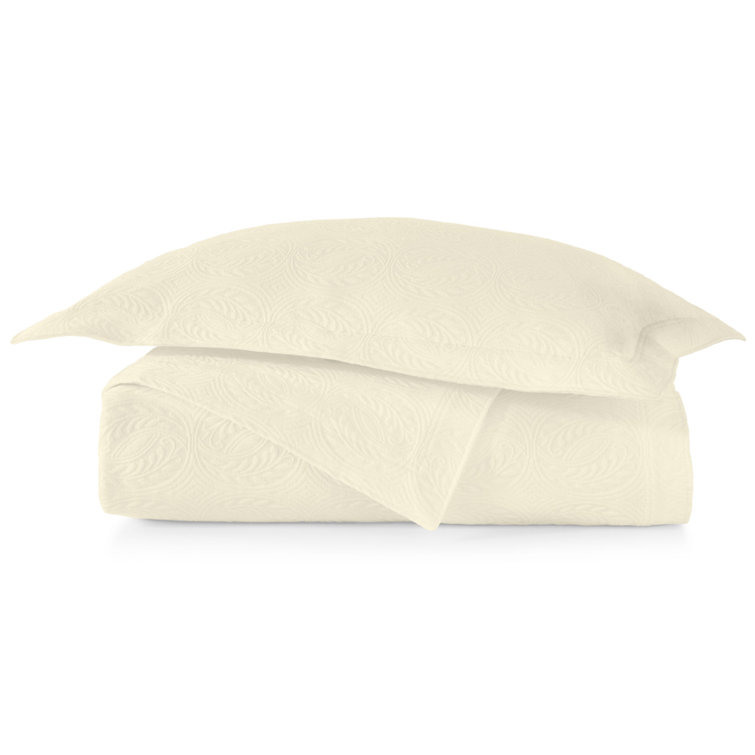 Ivory Twin Cotton Coverlet with Floral Pattern