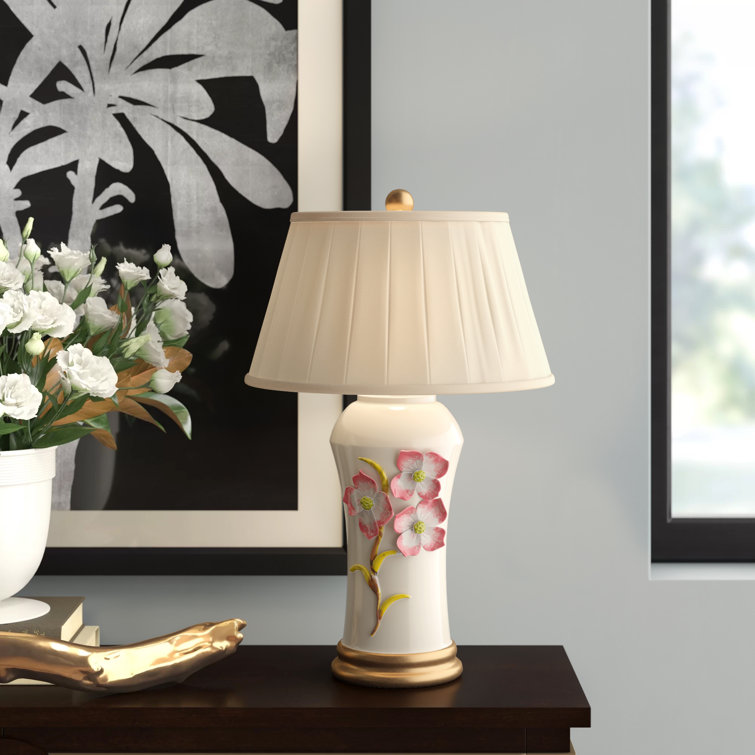 White Ceramic Table Lamp with Cream Linen Shade