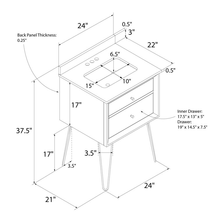 Midcentury Modern Tribecca 24" Wall-Mounted Vanity in Matte Gray