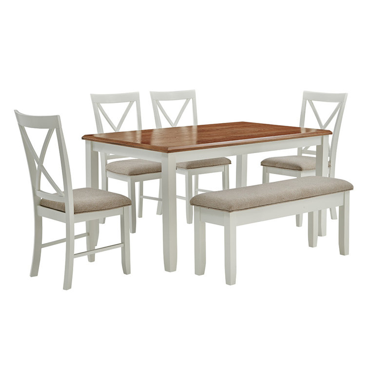 Vanilla White and Honey Brown 6-Piece Dining Set with Upholstered Chairs