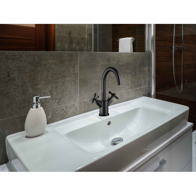 Matte Black Brass Double Handle Bathroom Faucet