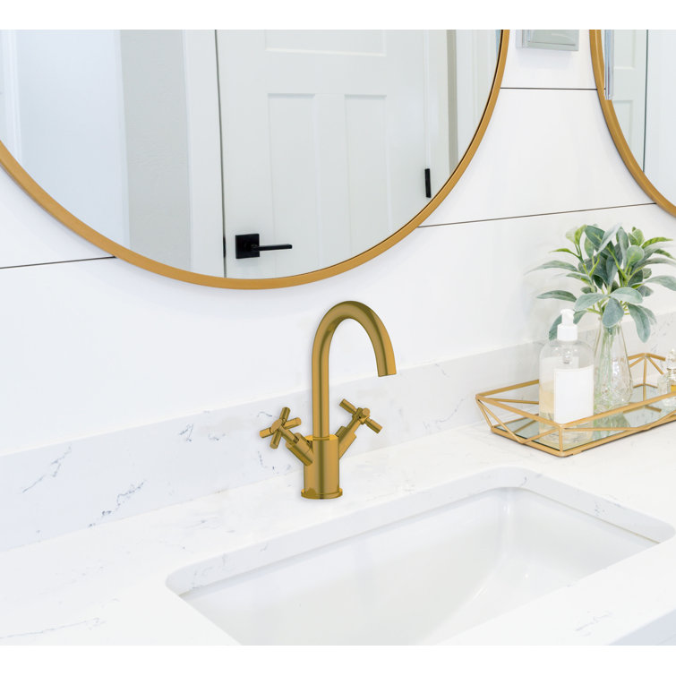 Brushed Gold Double Cross Handle Single-Hole Bathroom Faucet