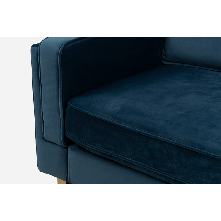 Blue Velvet and Gold Handcrafted Mid-Century Modern Accent Chair