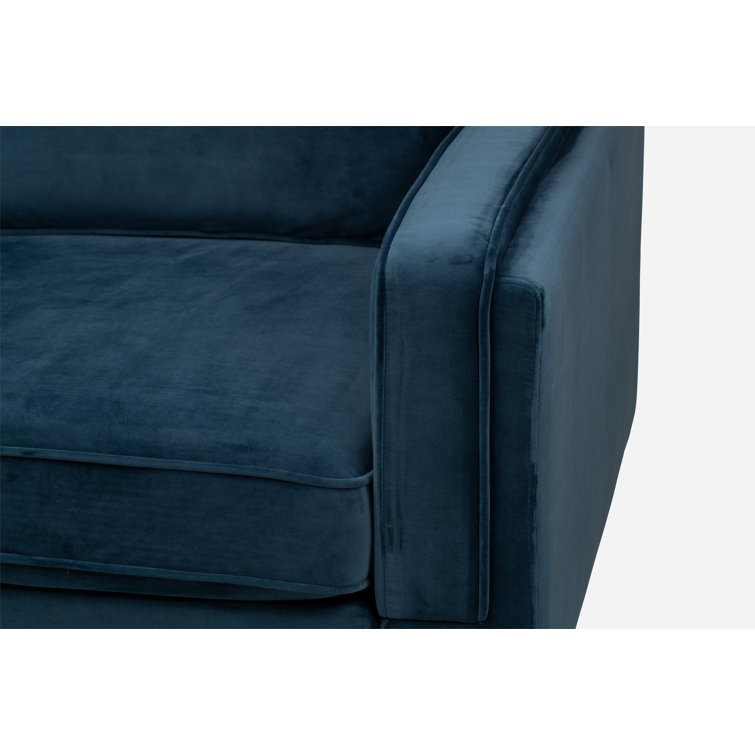 Blue Velvet and Gold Handcrafted Mid-Century Modern Accent Chair
