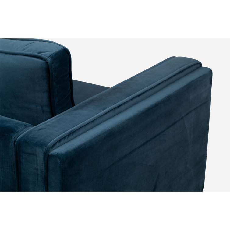 Blue Velvet and Gold Handcrafted Mid-Century Modern Accent Chair
