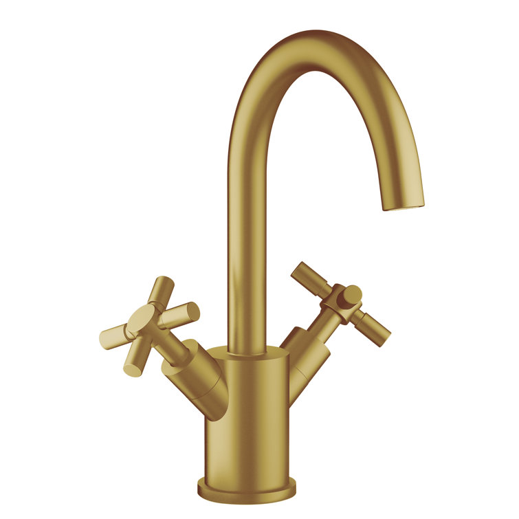 Brushed Gold Double Cross Handle Single-Hole Bathroom Faucet