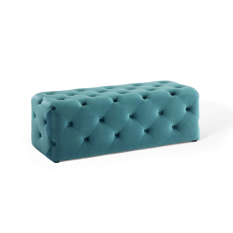 Amour Sea Blue 48" Tufted Velvet Entryway Bench