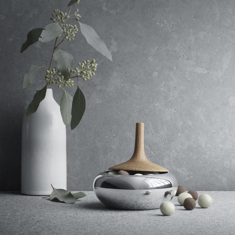 Scandinavian Silver Stainless Steel & Oak Candy Bowl