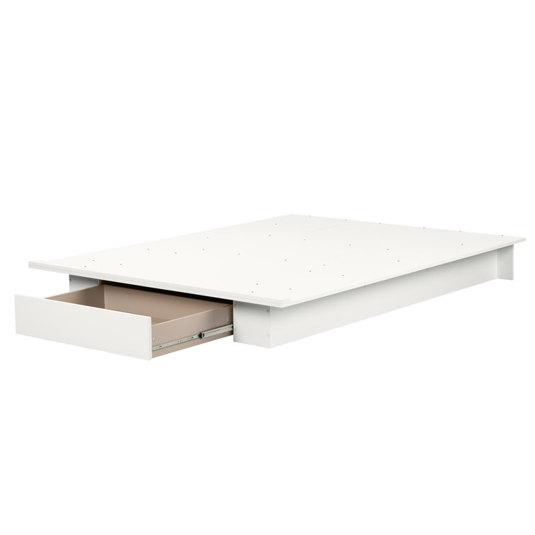 White Queen Platform Bed with Single Storage Drawer
