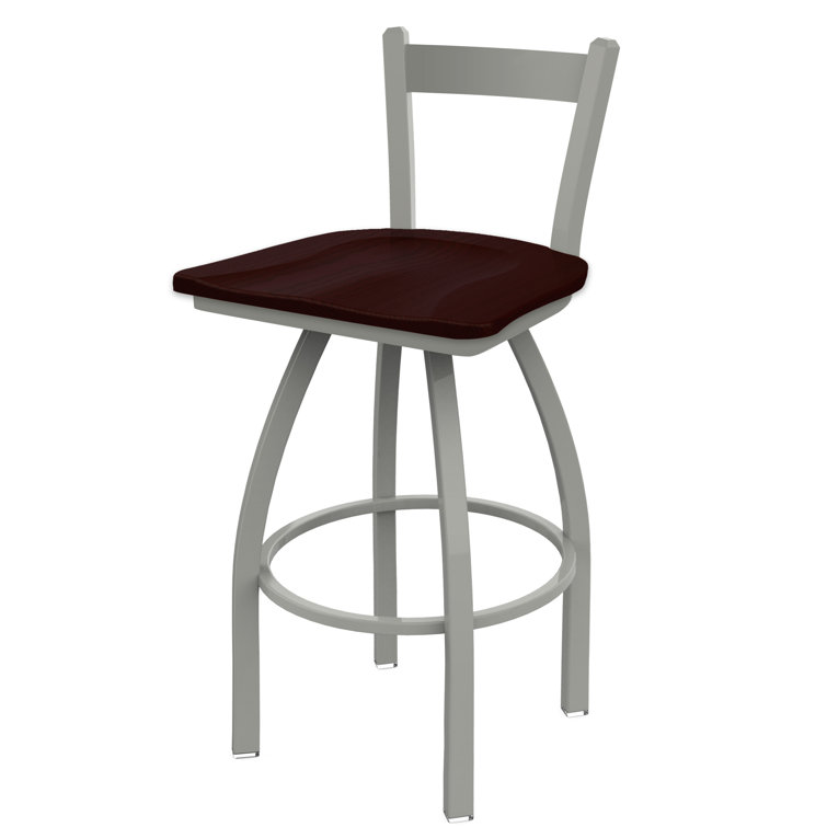 Transitional 25" Anodized Nickel & Dark Cherry Maple Swivel Counter Stool