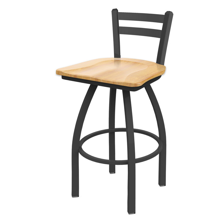 Pewter Finish and Natural Maple 360° Swivel Square Low Back Stool