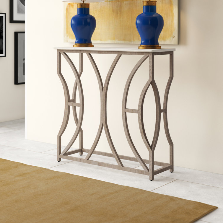 Helen Cloud White Marble & Charcoal Oak Console Table