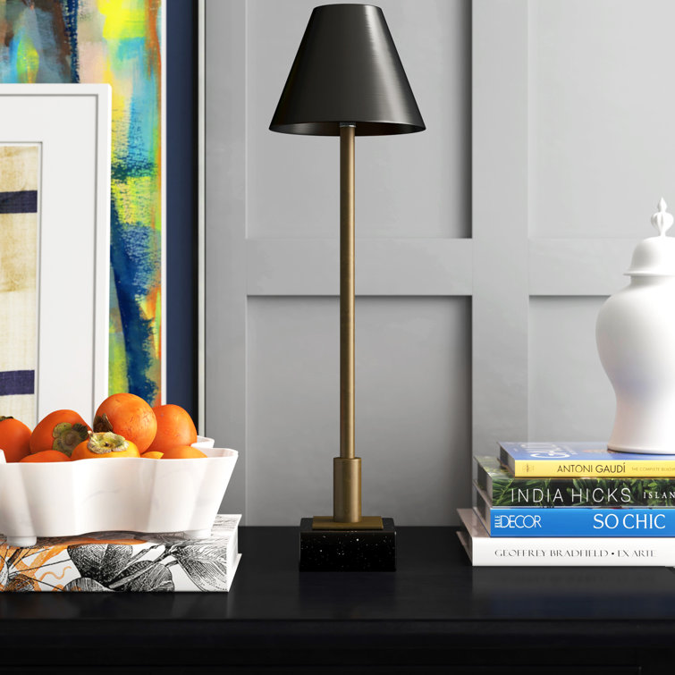 Antiqued Brass and Black Granite Buffet Lamp Set