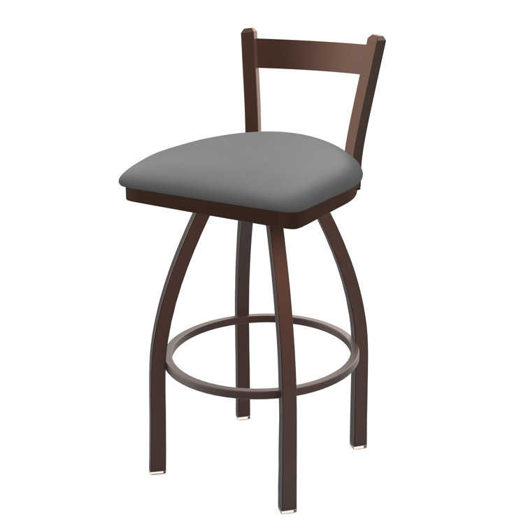 Bronze Swivel Bar Stool with Rein Coffee Faux Leather Seat