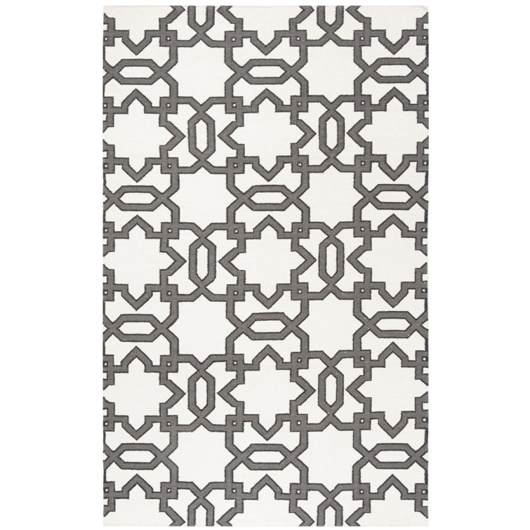 Ivory and Grey Handwoven Wool Geometric Area Rug