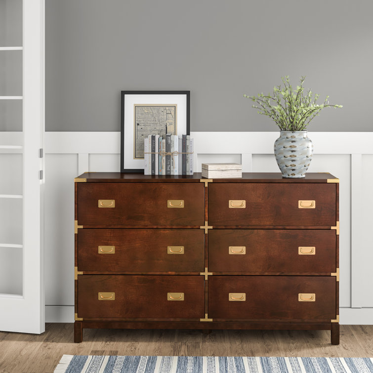 Espresso Double Dresser with Soft Close Drawers and Gold Accents